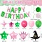 Pink and Green Birthday Decoration Happy Birthday Balloons Sets Princess and Witch Themed Party Decorations Enchanted Party Supplies